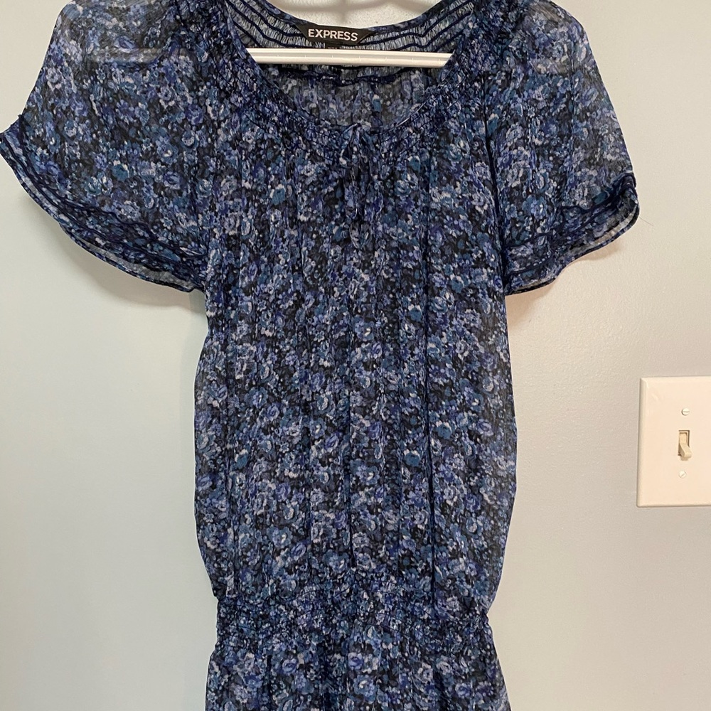 Express Womens Blue Floral XS Top